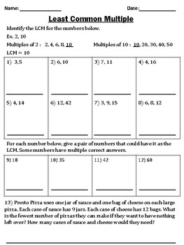 ** FREEBIE ** Least Common Multiple (LCM) Worksheets by ...