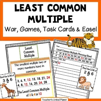 Preview of Least Common Multiple Games, Task Cards, Anchor Chart + Self-Checking Easel