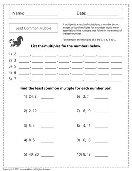 Least Common Multiple Worksheets by Homework Hut | TPT