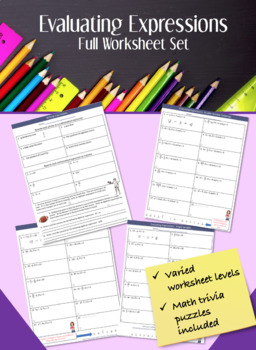 Evaluating Expressions Worksheets by Kaffenate Math Academy | TpT