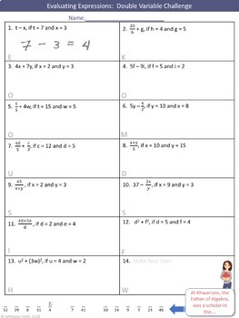 Evaluating Expressions Worksheets by Kaffenate Math Academy | TpT