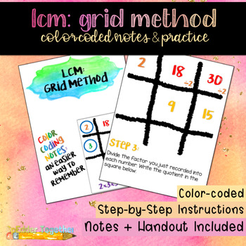 Preview of Least Common Multiple using the Grid Method: Color-Coded Notes & Practice