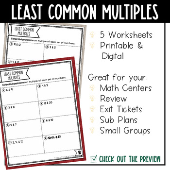 Least Common Multiples Snapshot Math Worksheets Digital and Print