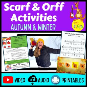 Preview of Leaves Are Falling & Snow Is Falling - Scarf Activities | Orff Ensemble Piece