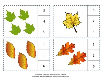 Distance Learning Fall Leaves Task Cards Count Clip PreK, K, Special Ed ...