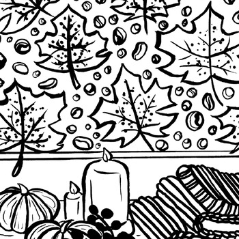 Preview of Leaves In The Window Coloring Book Page For Teens and Adults