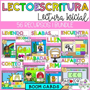 Preview of Lectoescritura | Lectura Inicial | Literacy Skills in Boom Cards | Bundle