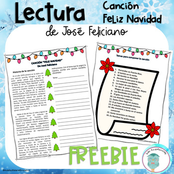 Preview of Lectura Canción Feliz Navidad FREEBIE