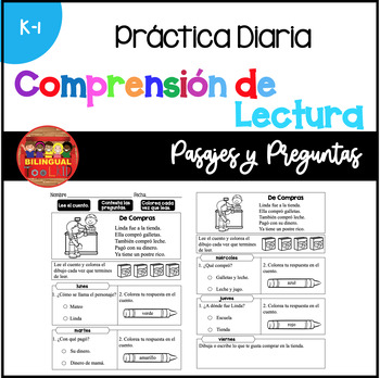 Preview of Lectura Comprensión Pasajes Diarios K-1 / Spanish Reading Comprehension
