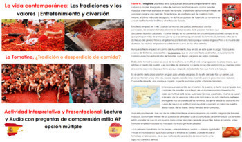 Preview of Lectura: La tomatina, ¿Tradición o desperdicio de comida? AP Style Questions