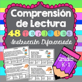 Preview of Lectura Pasajes Comprensión Task Cards K-1 Spanish Reading Comprehension