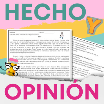 Preview of Lectura comprensiva -Hecho y Opinión | Reading Comprehension | Fact and opinion