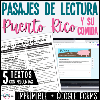 Preview of Lecturas informativas Spanish Non Fiction Reading Comprehension Puerto Rico Food