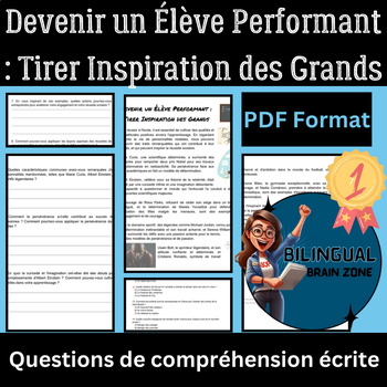 Preview of French reading|Motiver les élèves|Personnes inspirantes|worksheet|6th7th 8th 9th