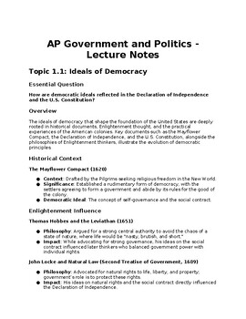 Preview of Lecture Notes AP Government and Politics Topic 1.1- Ideals of Democracy