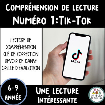 Preview of French Reading Comprehension, Compréhension de Lecture, Tik-Tok, Français