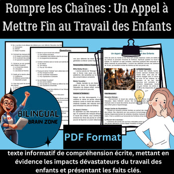 Preview of French reading comprehension | Un Appel à Mettre Fin au Travail des Enfants |