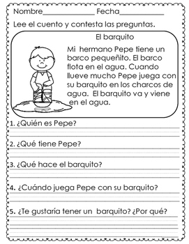 Short Reading Comprehension Passages in Spanish APRIL by ...