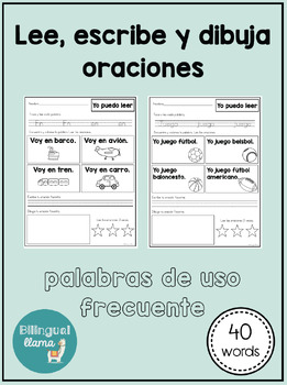 Preview of Lee Escribe Dibuja Oraciones con Palabras de uso Frecuente - Sight Words Español