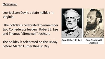 Lee Jackson Day - Virginia Holiday Power Point facts information history