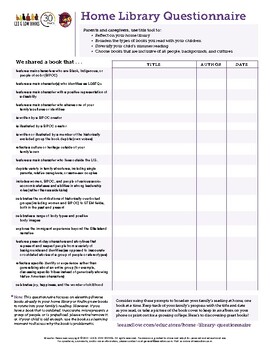 Preview of Lee & Low Books: Home Library Questionnaire