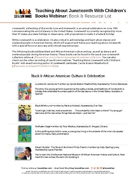 Preview of Lee & Low Books: Teaching About Juneteenth With Children’s Books & Resource List