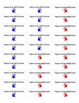 Preview of Left Hand, Right Hand Homework Folder Labels