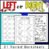 Left or Right Direction Worksheets for Beginners, Position