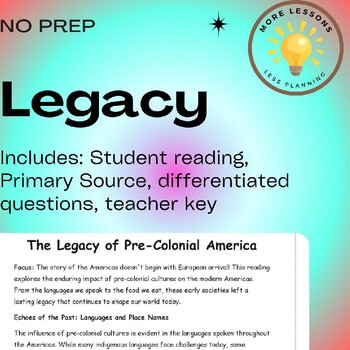 Preview of Legacy of Pre-Colonial America Reading Guided Comprehension Worksheet