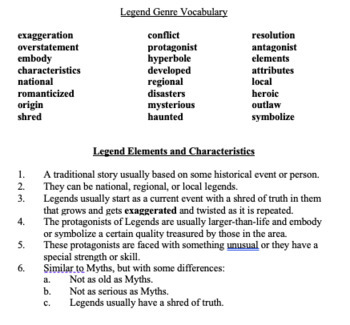 Preview of Legend Genre Writing Assignment