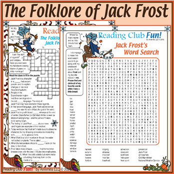 Legend of Jack Frost Set Crossword Puzzle Word Search and Writing Paper