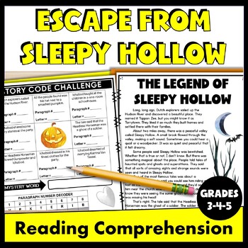 Preview of Legend of Sleepy Hollow Escape Room Reading Comprehension Grade 3, 4, and 5
