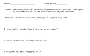 Preview of Legend of Sleepy Hollow - Movie Worksheet - CUSTOMIZABLE w/ ANSWER SHEET