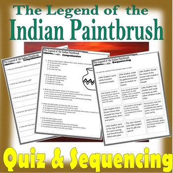 Preview of Legend of the Indian Paintbrush Reading Quiz Tests & Story Sequencing SET