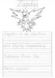 Legendary Pokemon writing and coloring in page