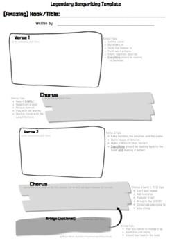 Preview of Legendary Songwriting Template #1 - Printable Worksheet