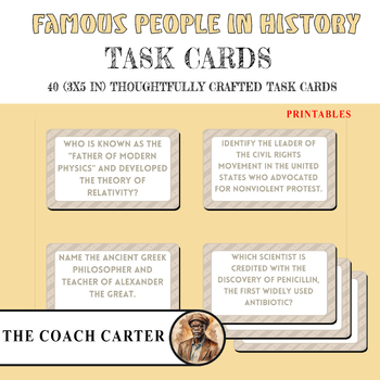 Preview of Legends Unveiled: Famous People in History Task Cards (3x5in)