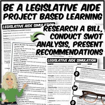 Preview of Legislative Aide Simulation Activity | PBL | SWOT Analysis of a Bill