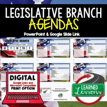 Preview of Legislative Branch Agenda PowerPoint & Google Slides, Civics Agenda