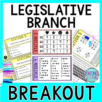 Preview of Legislative Branch Breakout Activity - Task Cards Puzzle Challenge - Civics