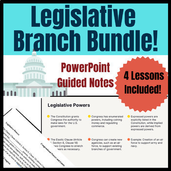 Preview of Legislative Branch Congress Full UNIT! |  PPT Guided Notes | Digital Resource
