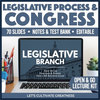 Preview of Legislative Branch PPT Slides Lecture - Congress Powers How a Bill Becomes Law