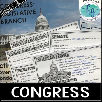 Preview of Legislative Branch (Congress) PowerPoint and Guided Notes (Print and Digital)