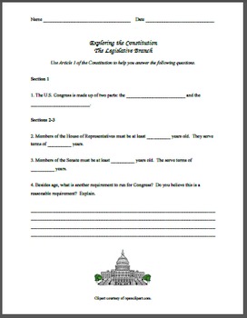 Article 1 The Legislative Branch Worksheet Answers - Worksheet List