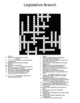 Legislative Branch Crossword by Mac #39 s Teaching TPT