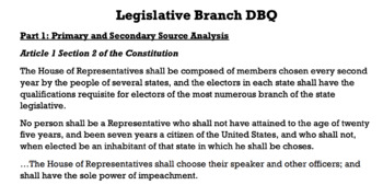 Preview of Legislative Branch DBQ