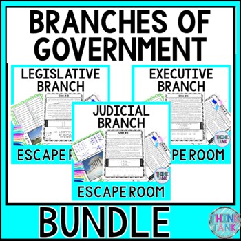 Preview of Branches of Government Escape Rooms BUNDLE - Reading Comprehension - Civics