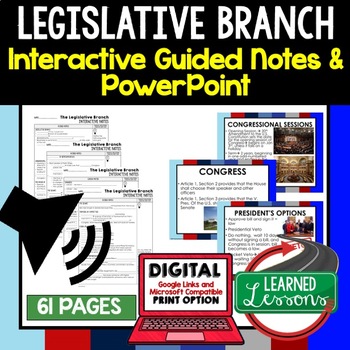 Preview of Legislative Branch Guided Notes and PowerPoint, Flipped Classroom, Google