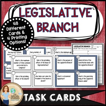 Preview of Legislative Branch Task Cards for Government and Civics