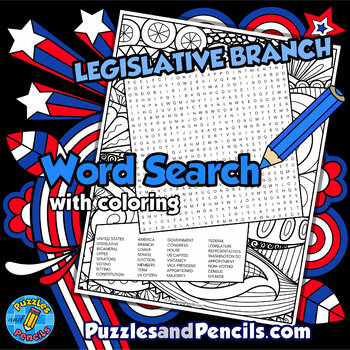 Preview of Legislative Branch - US Government Word Search Puzzle Activity with Coloring
